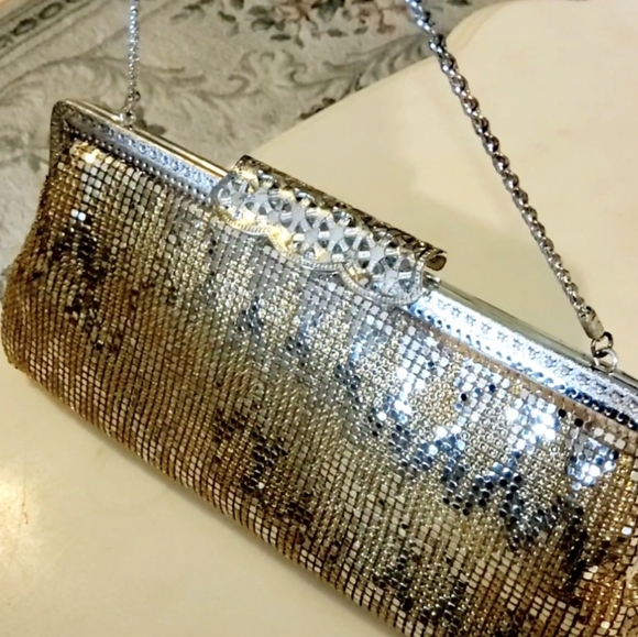 Metal Mesh Vintage Evening Bag Clutch Or Strap Silver And Gold - Picture 13 of 13